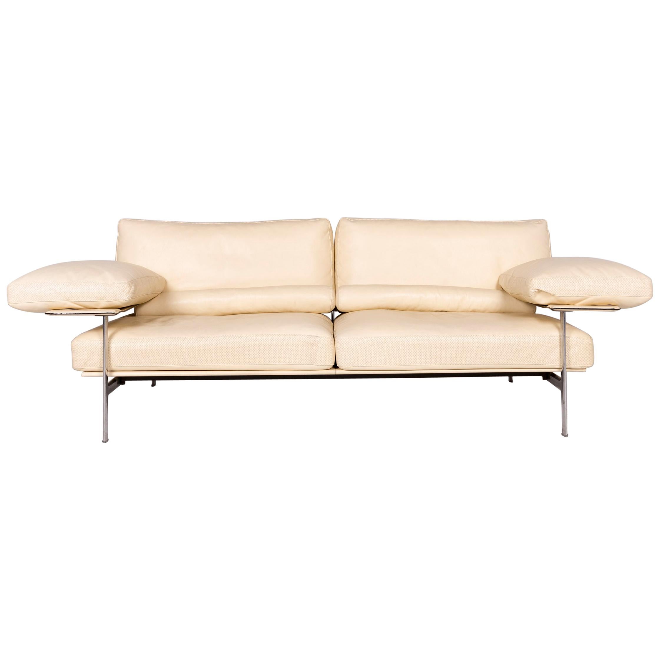 B & B Italia Diesis Designer Leather Sofa Beige Real Leather Three-Seat Couch For Sale