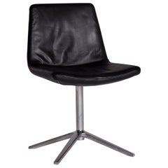 B & B Italia Leather Armchair Black Modern Real Leather Bistro Chair SWISS Air