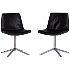 B & B Italia Leather Armchair set Black 2 Chair Modern Genuine Leather Bistro
