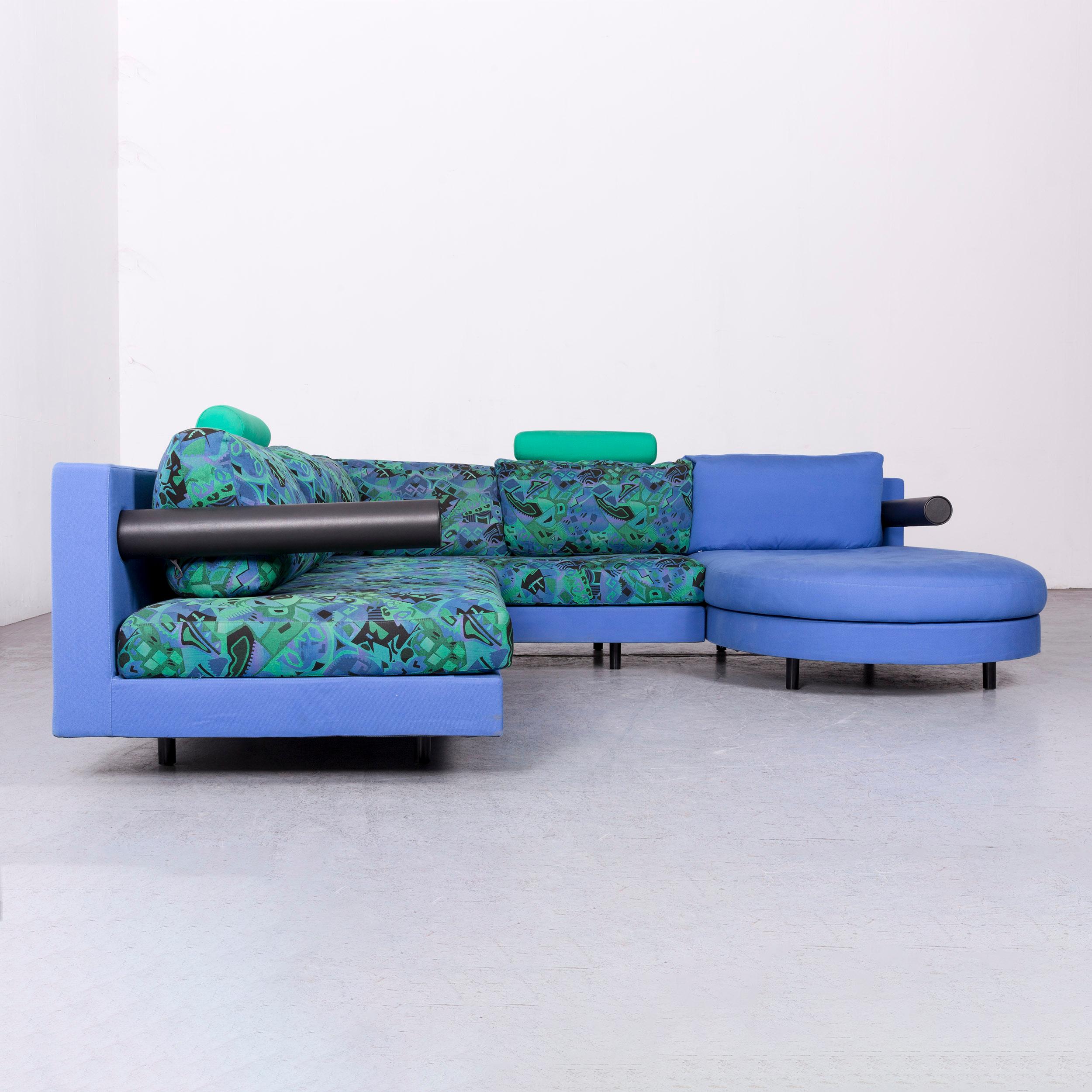B & B Italia Sity Fabric Designer Sofa Blue Pattern Look Corner Couch 5