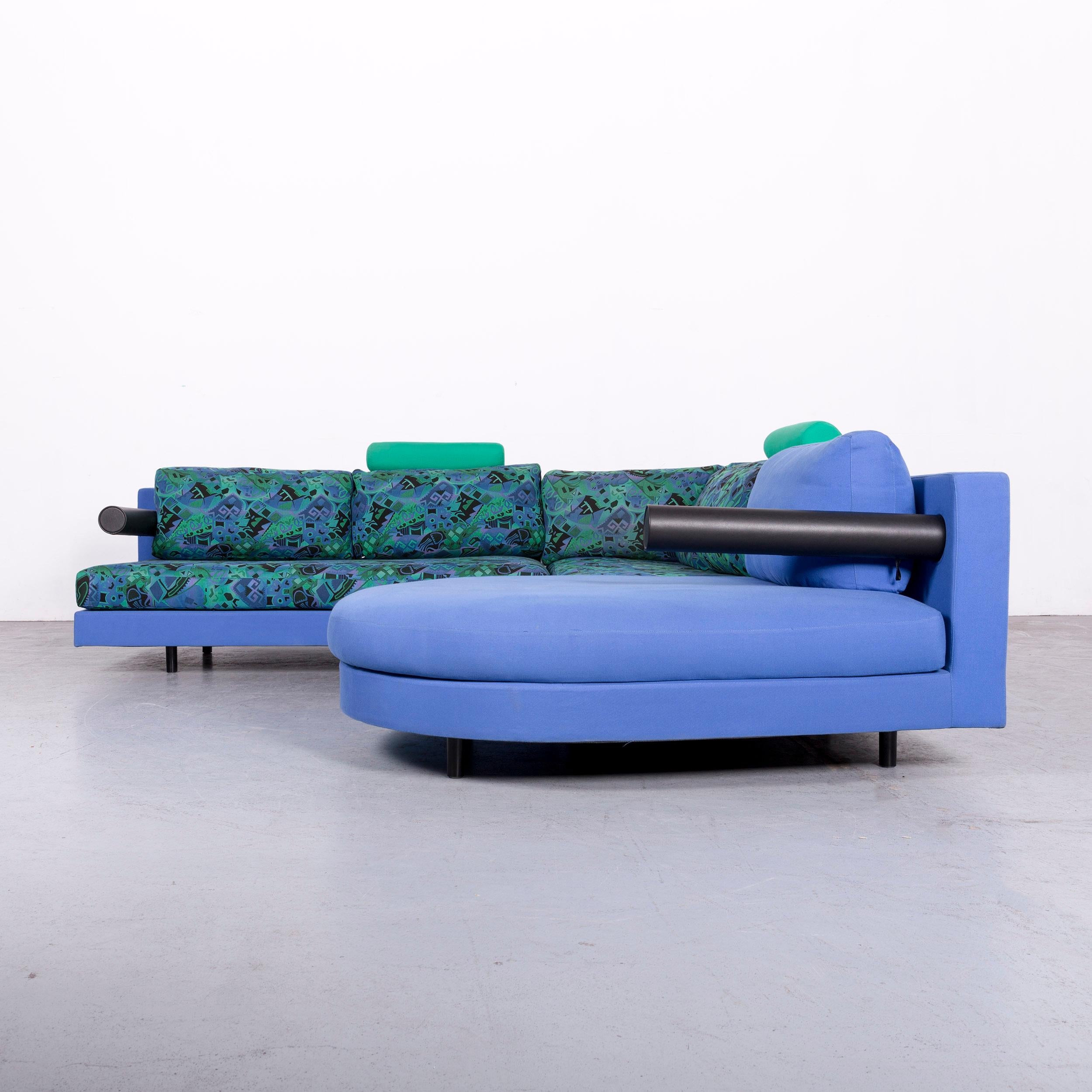B & B Italia Sity Fabric Designer Sofa Blue Pattern Look Corner Couch 6
