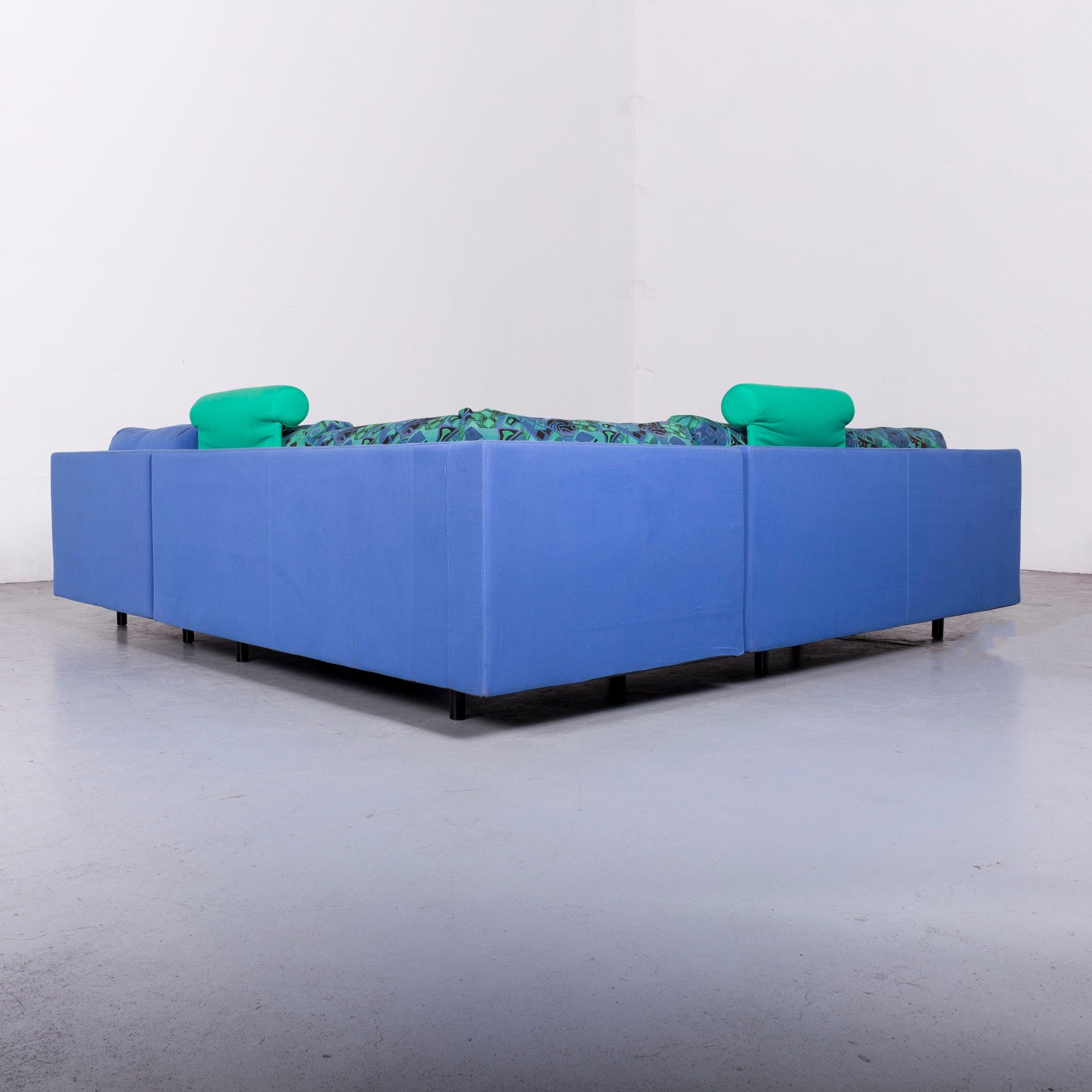 B & B Italia Sity Fabric Designer Sofa Blue Pattern Look Corner Couch 7