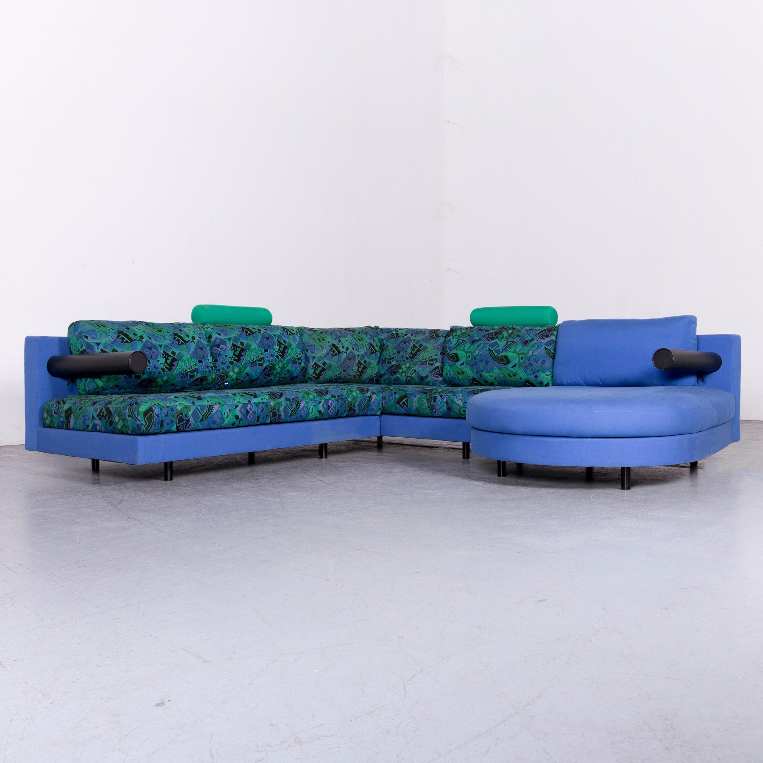 B & B Italia Sity Fabric Designer Sofa Blue Pattern Look Corner Couch In Good Condition In Cologne, DE