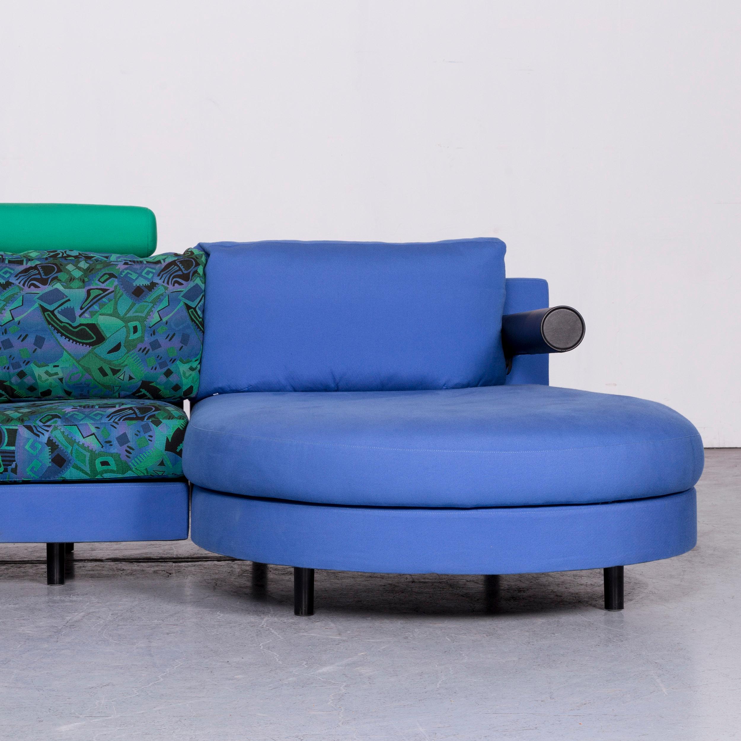 B & B Italia Sity Fabric Designer Sofa Blue Pattern Look Corner Couch 1