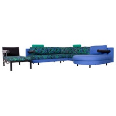 B & B Italia Sity Fabric Designer Sofa Blue Pattern Look Corner Couch