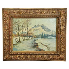 Ölgemälde Alpine Winterlandschaft, B. Bauer, frühes 20. Jahrhundert