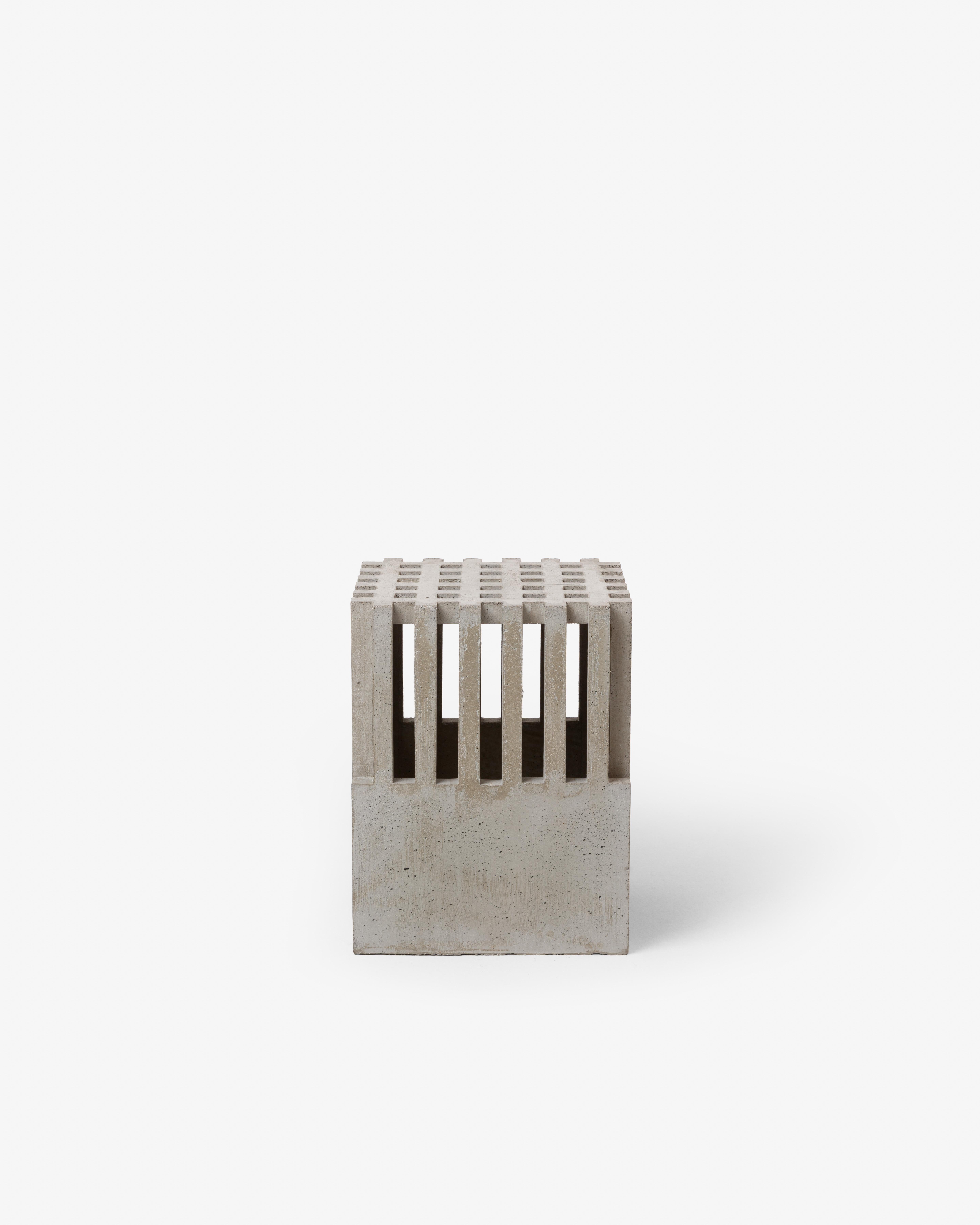 This Brutalist Block features a gridded top where vertical ribs rise from a solid concrete mass. The rhythm lends visual
lightness to its density, balancing tactility with structural solidity. Referencing Brutalist formwork and minimalist
sculpture,