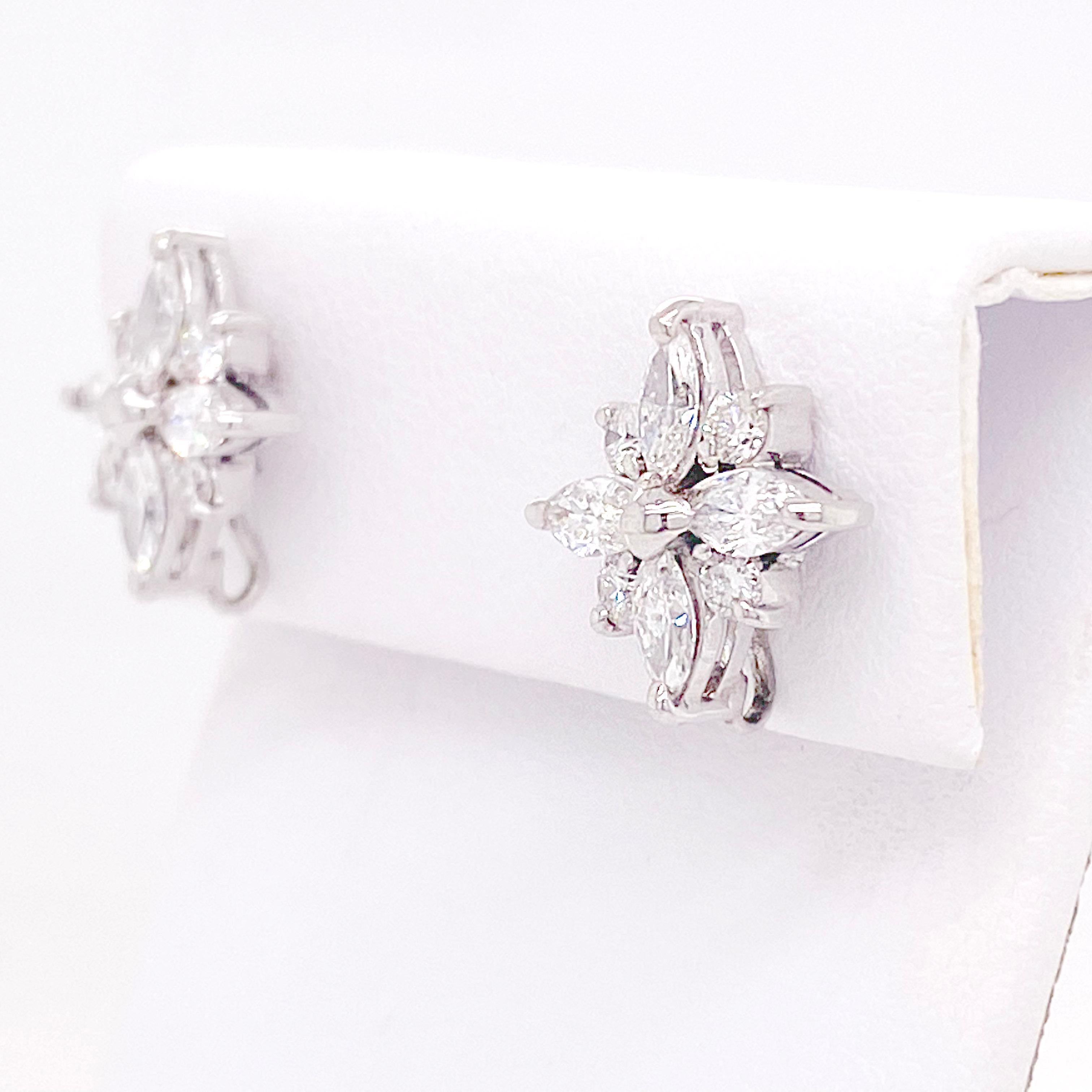 The B Blossom has the core 4 marquise diamonds accented by 4 round brilliant cut diamonds. Set in a gorgeous white gold setting there is a hidden wire that can hold any earring charm. Earring charms are sold by Jude Frances and many other jewelry