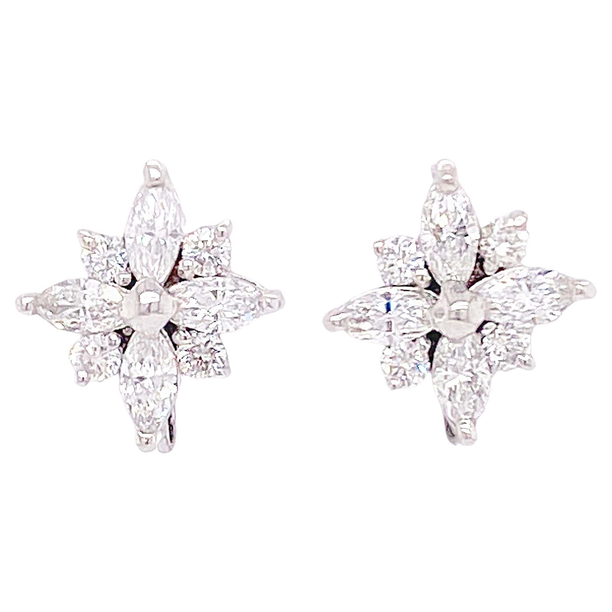 Blossom Diamond Earrings Cluster Star Studs w Convertible Wire for Ear Charms For Sale