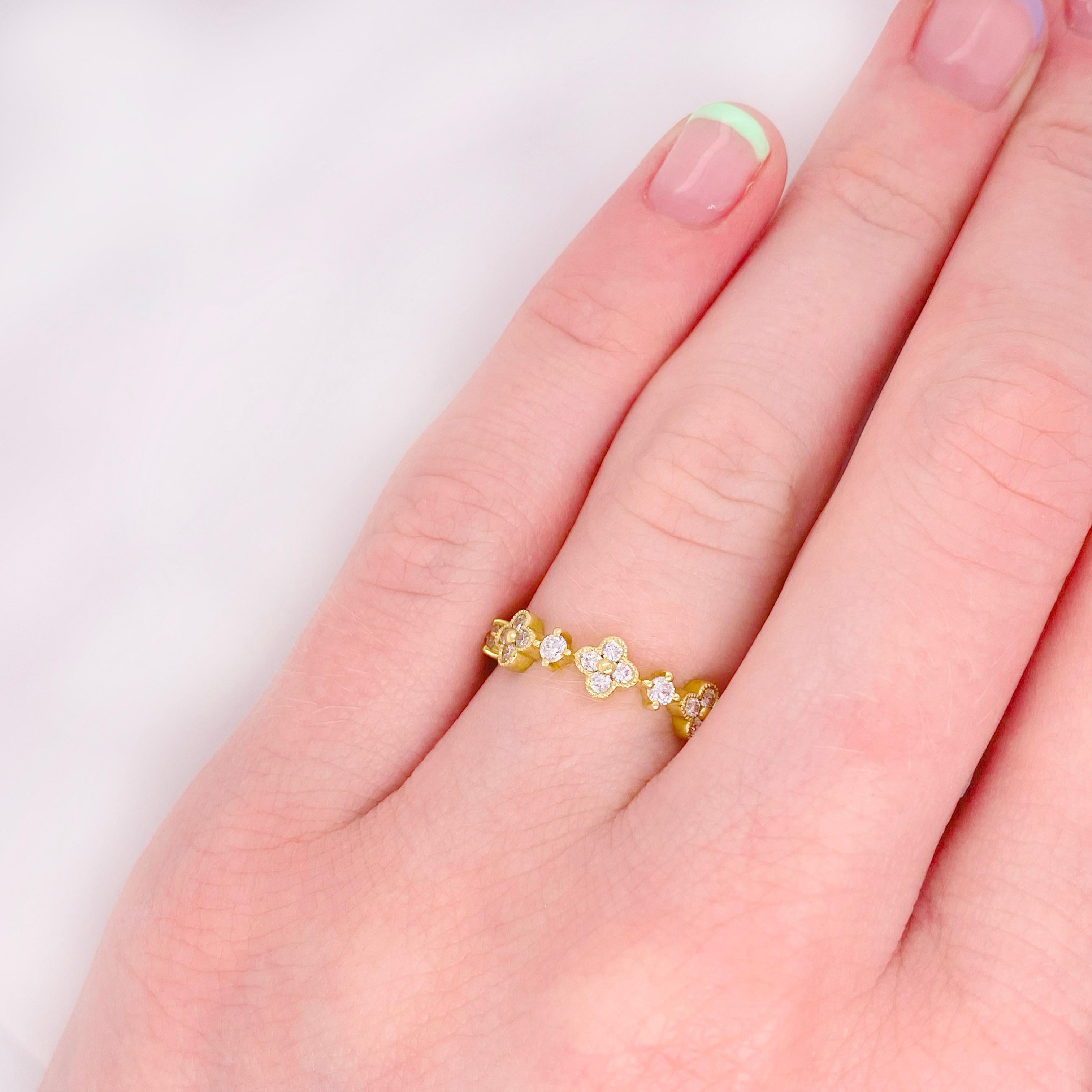 For Sale:  B Blossom Tri Clover Ring, Textured Diamond Band Circa 2022 4