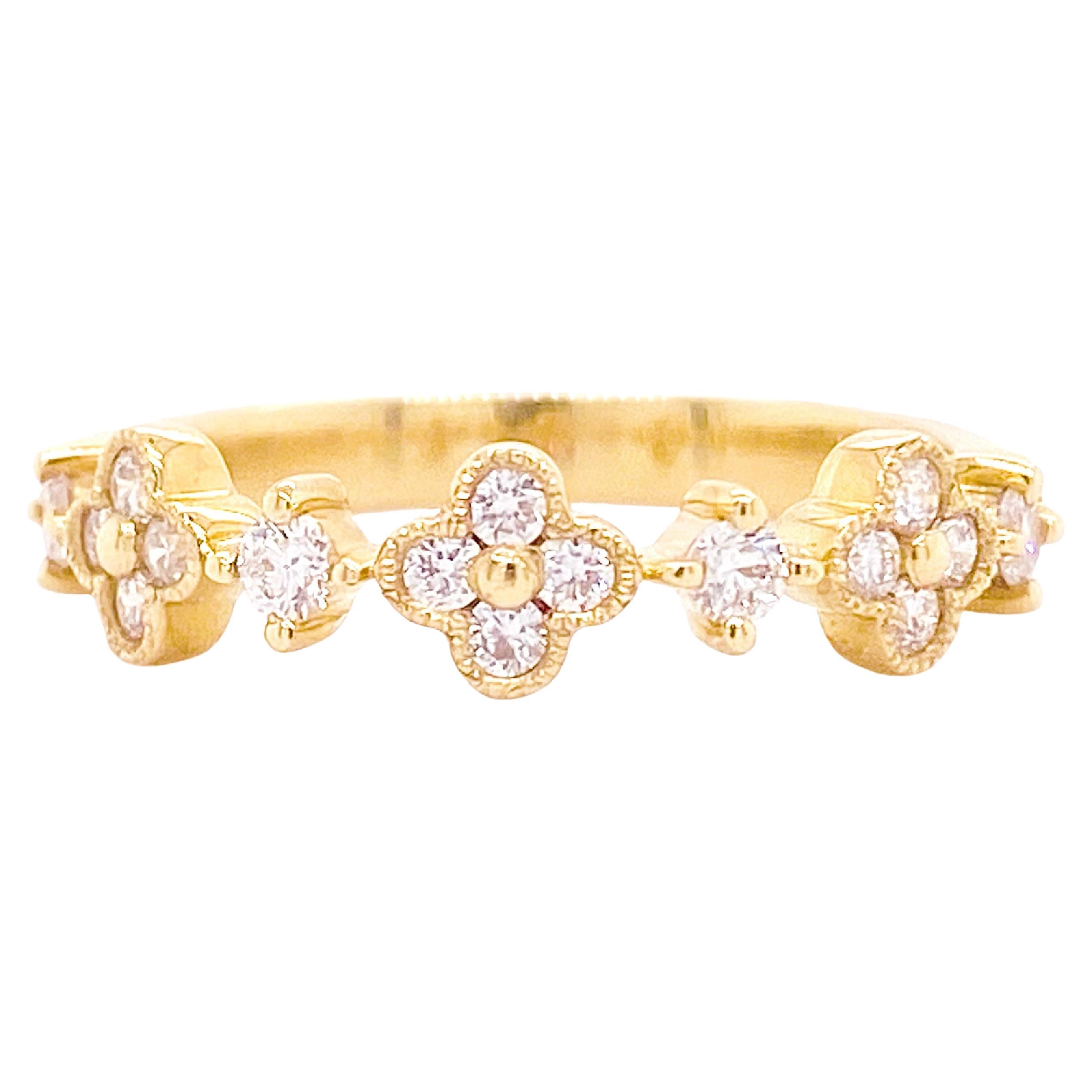 For Sale:  B Blossom Tri Clover Ring, Textured Diamond Band Circa 2022