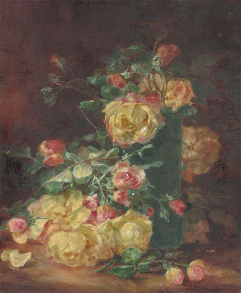 Tumbling Roses B. Brady - B. Brady - Early 20th Century Oil, Tumbling Roses at 1stDibs