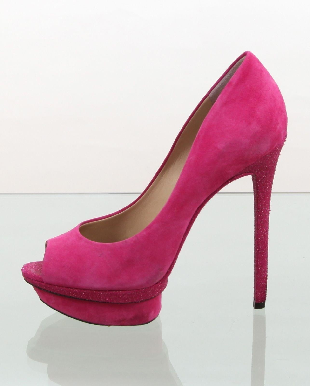 GUARANTEED AUTHENTIC B BRIAN ATWOOD FABULOUS PEEP TOE PLATFORM PUMP


Design:
 - Stunning bright pink peep toe pump with a double platform.
 - Suede Leather.
 - Peep toe.
 - Heel covered with glitter .
 - Packed carefully, dust bag not
