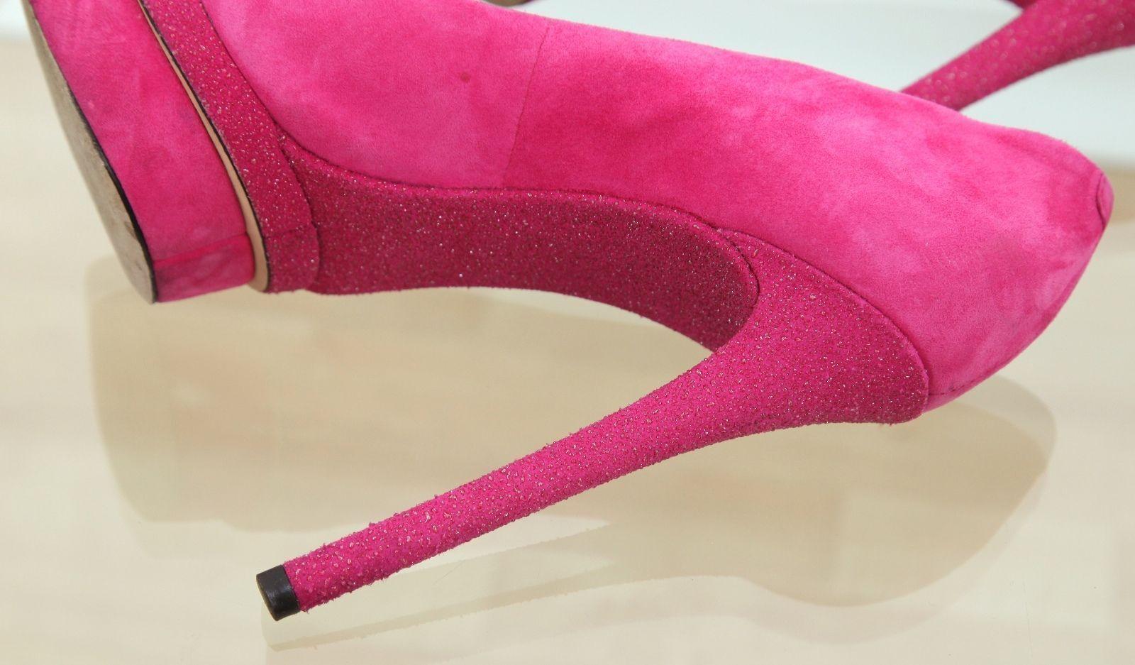 B BRIAN ATWOOD Pump Platform Pink Suede Leather Peep Toe Glitter Heel 7.5 For Sale 1