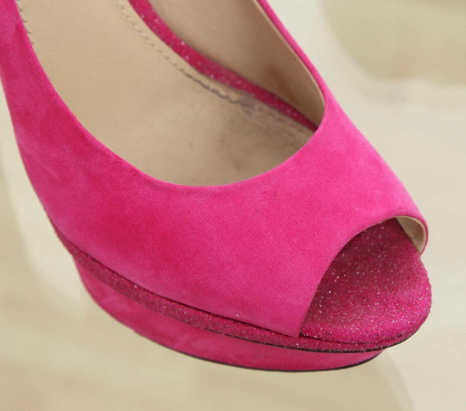 B BRIAN ATWOOD Pump Platform Pink Suede Leather Peep Toe Glitter Heel 7.5 For Sale 3