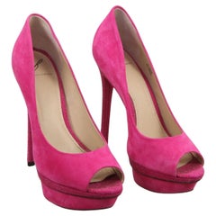 B BRIAN ATWOOD Pump Platform Pink Suede Leather Peep Toe Glitter Heel 7.5