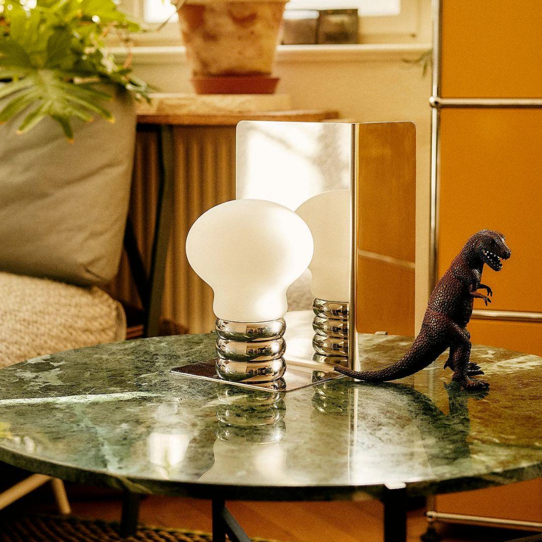 Mid-Century Modern 'B. Bulb' Portable Hand Blown Opaline Glass Table Lamp in Chrome for Ingo Maurer For Sale