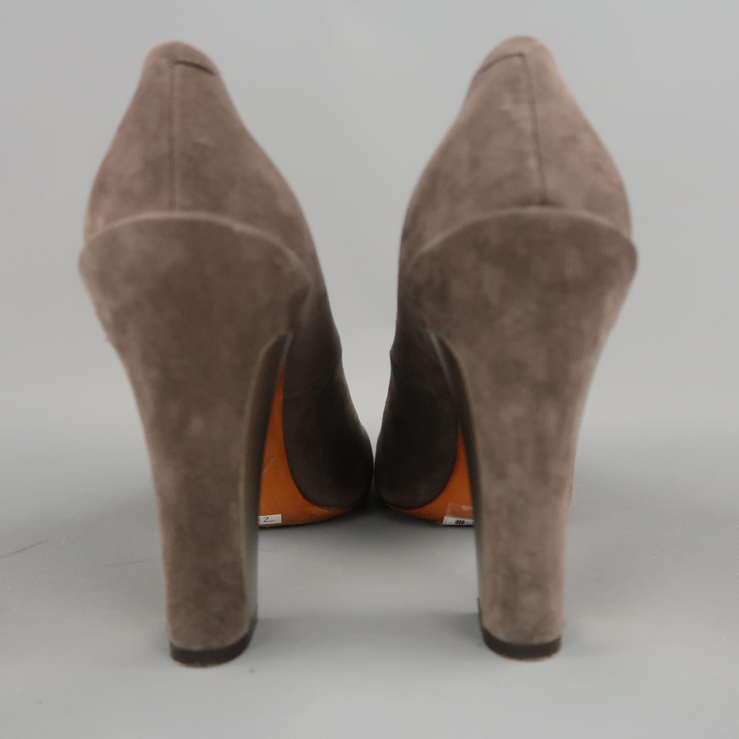 Gray B by BRIAN ATWOOD Size 7.5 Taupe Suede Metal Chunky Heel Pumps