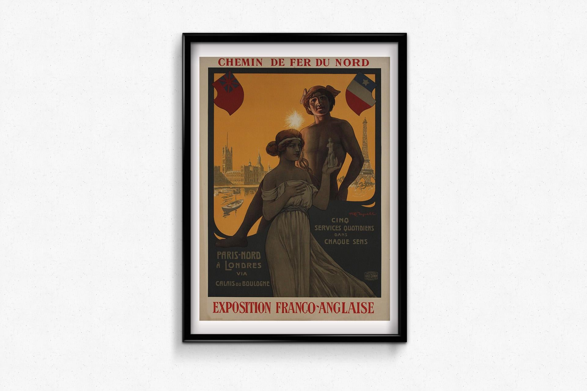 1908 original poster by B. Capelle to promote the Exposition Franco-Anglaise For Sale 1