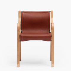 B Chair by Cristian Valdes 1977, laminated wood & leather, Caramel