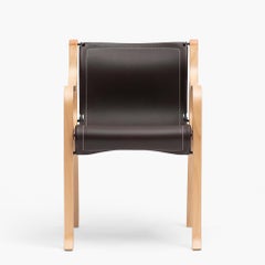 B Chair by Cristian Valdes 1977, laminated wood & leather, Chocolate Brown