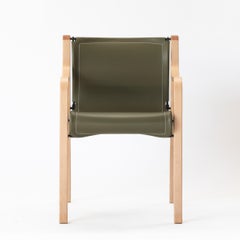 B Chair by Cristian Valdes 1977, laminated wood & leather, Green