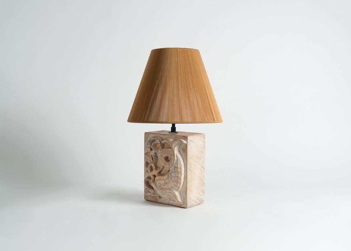Français B. Chalvet, lampe en grès avec relief nautique, France, 20e siècle en vente
