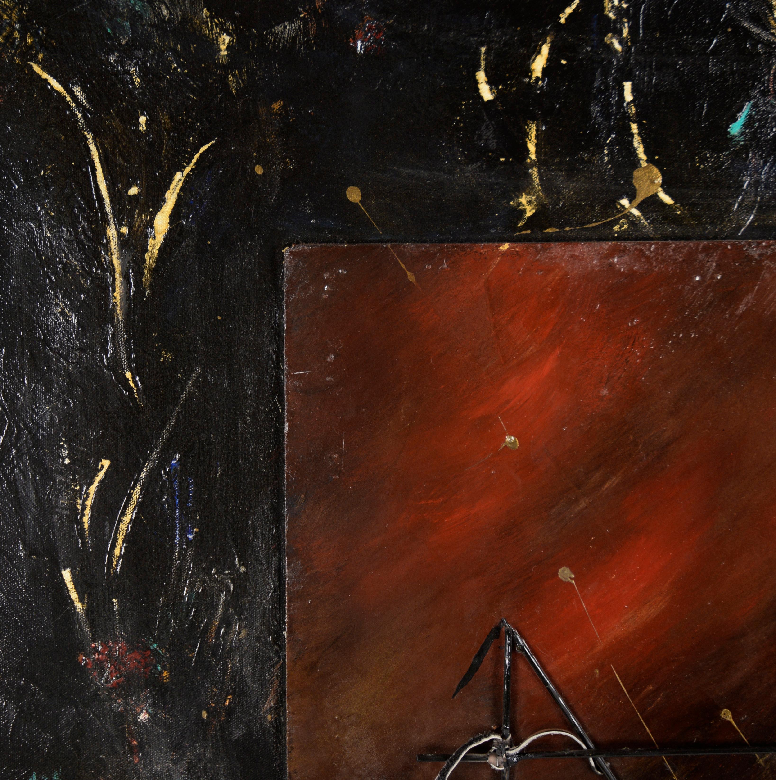 Abstrakte Komposition mit Quadrat und Stäben in Öl auf Leinwand – Painting von B Chapman