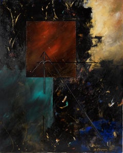 Abstract Composition with Square and Rods in Oil on Canvas