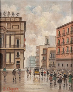 Animated European City Square with Carriage and Figures