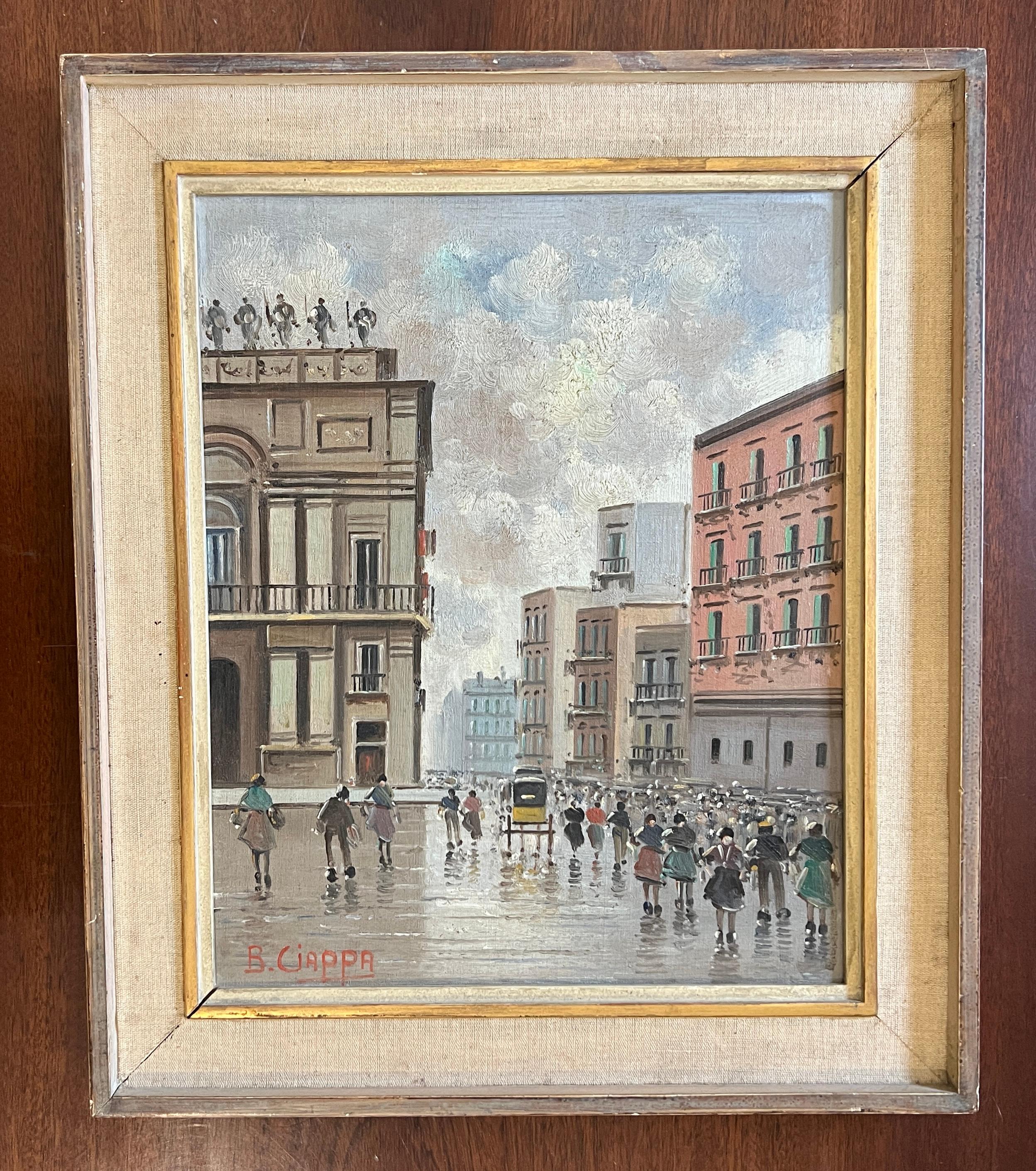 Busy square, Italy - Painting by B. Ciappa