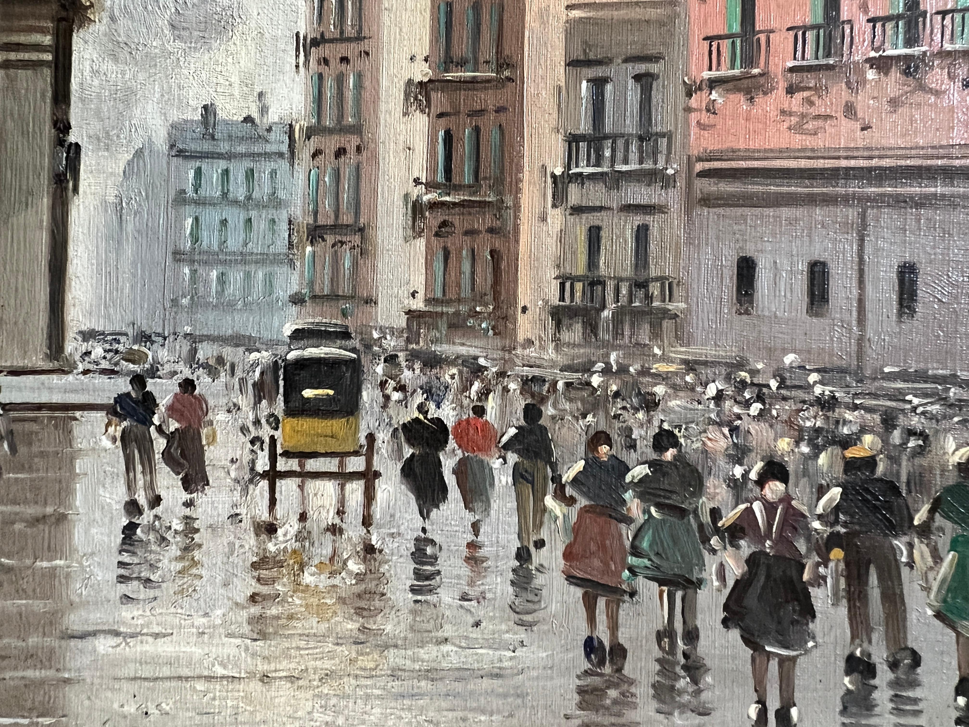 Una piazza affollata, Italia - Landscape Painting Grigio di B. Ciappa