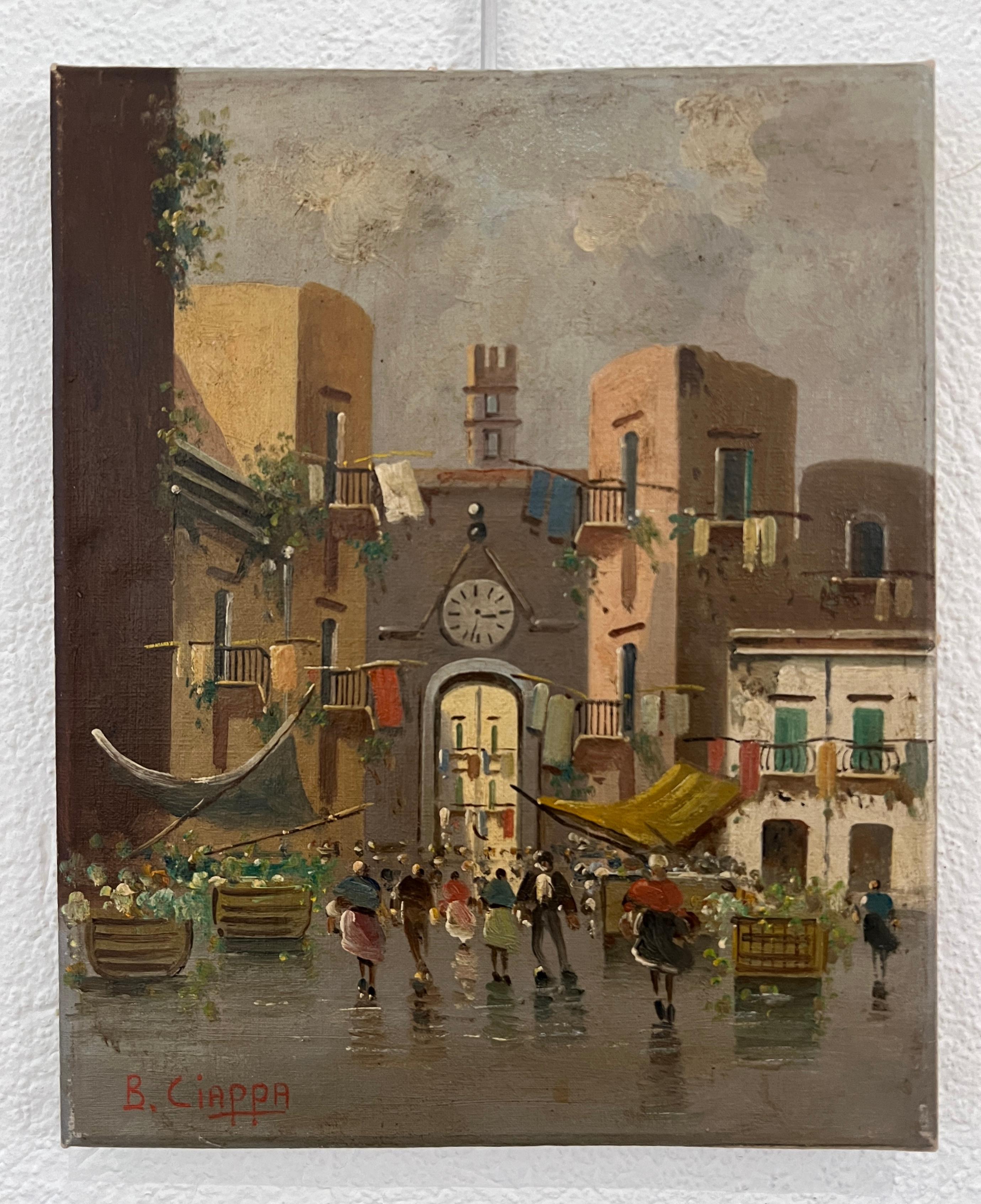 Lively Dorfplatz – Painting von B. Ciappa