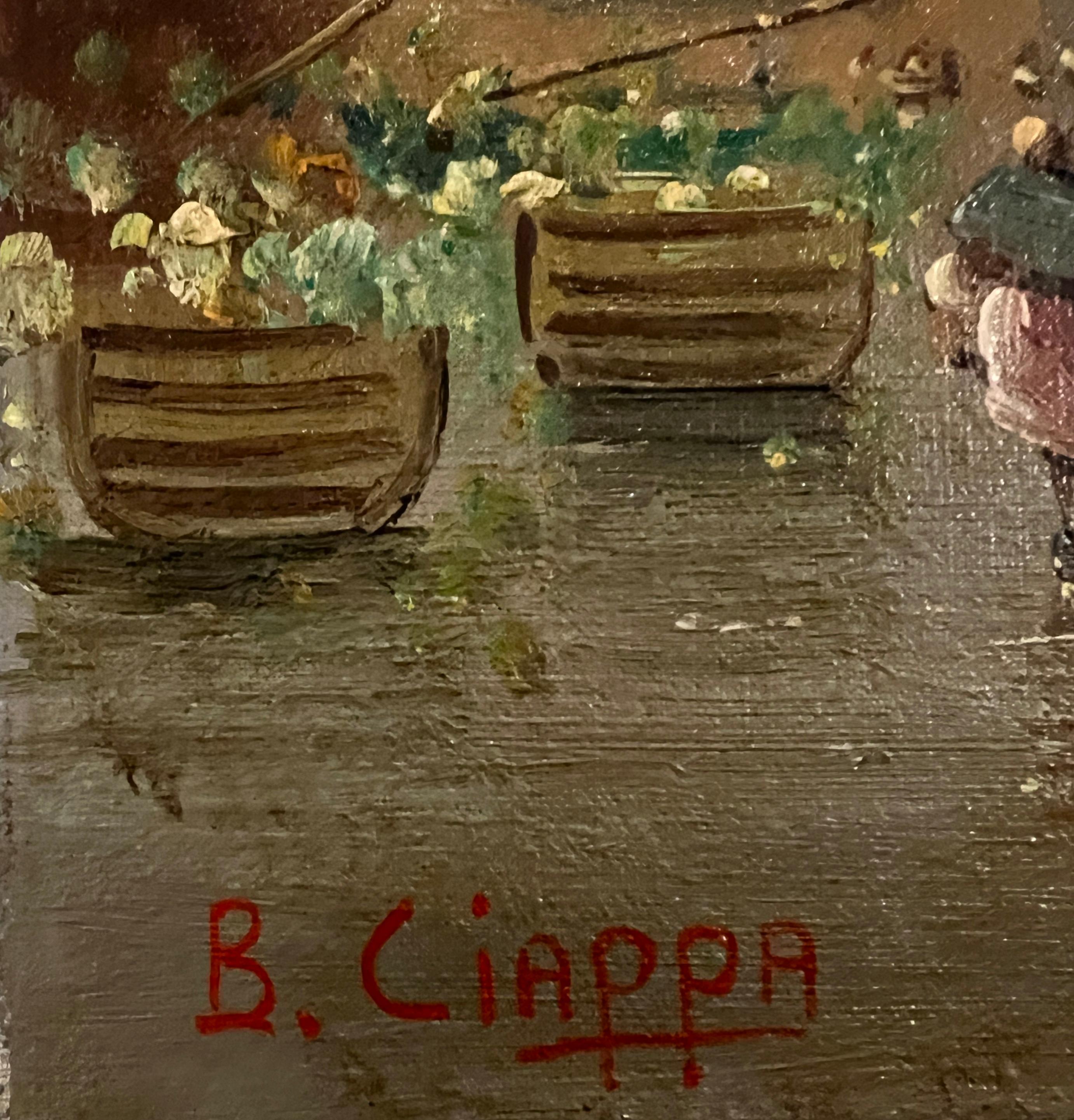 Lively Dorfplatz (Braun), Landscape Painting, von B. Ciappa