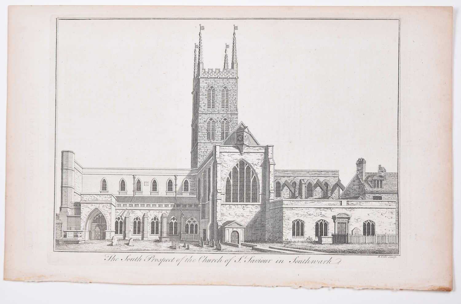 Southwark Cathedral engraving c. 1753 for Stow's Survey of London - Print by B Cole