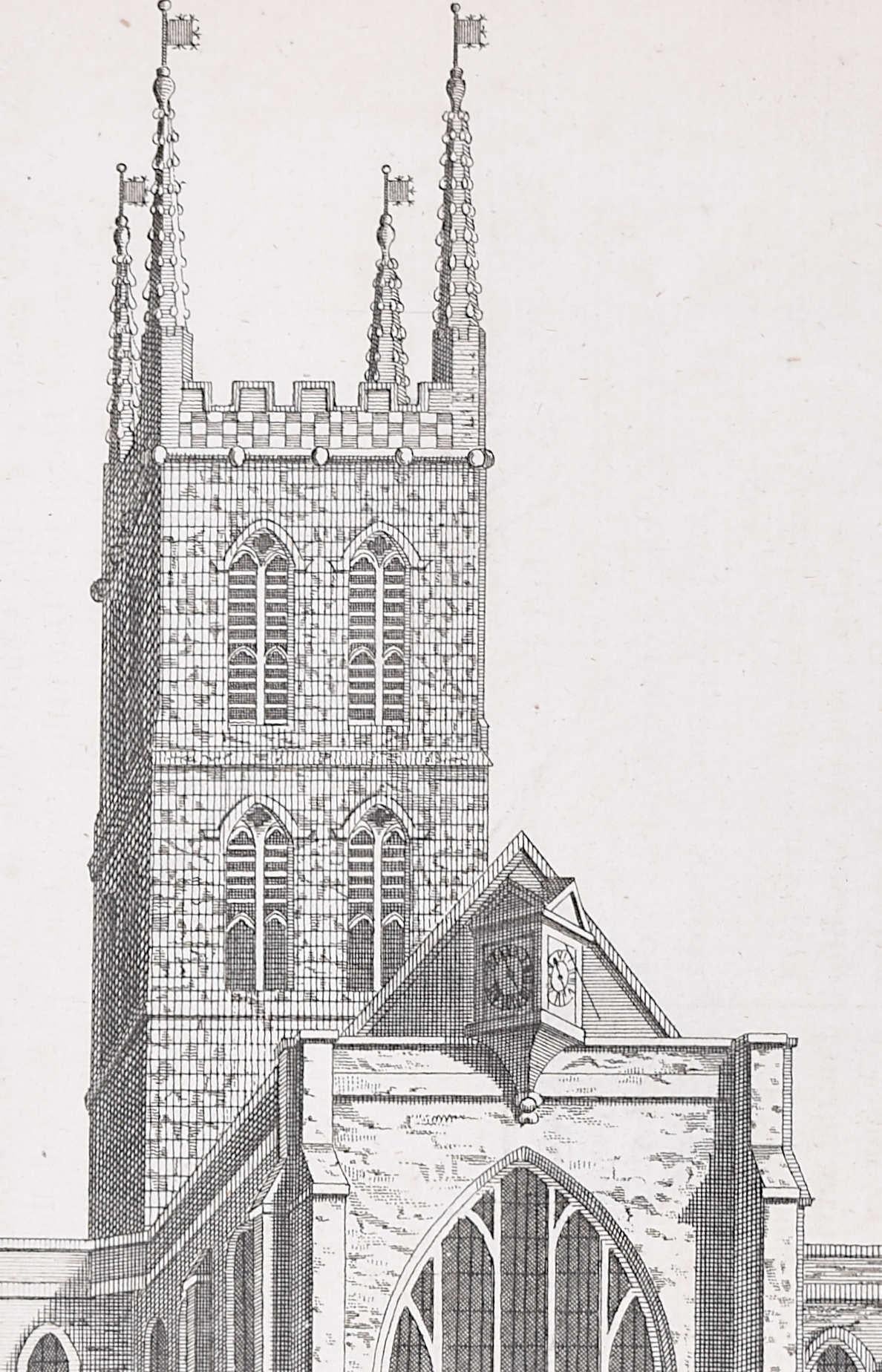 Southwark Cathedral engraving c. 1753 for Stow's Survey of London - Realist Print by B Cole