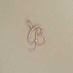 B Cursive Initial Charm Solid 18k Rose Gold Jewelry Natural Diamond Pendant