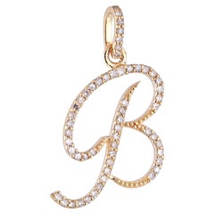 B Cursive Initial Charm Solid 18k Rose Gold Jewelry Natural Diamond Pendant