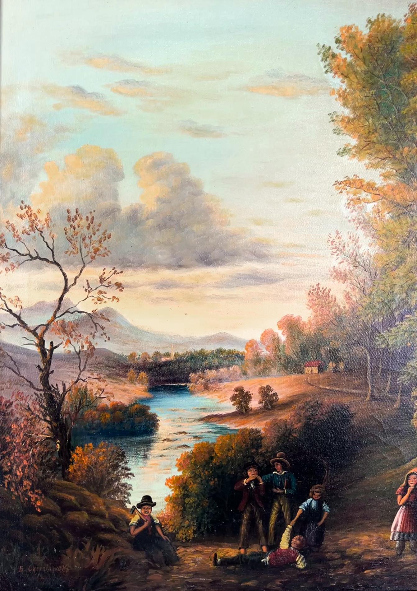 Abendzeit New York Hudson River School-Szene Öl auf Leinwand Verschnörkelter Rahmen, Öl auf Leinwand (Amerikanischer Impressionismus), Painting, von B. Czerniawski