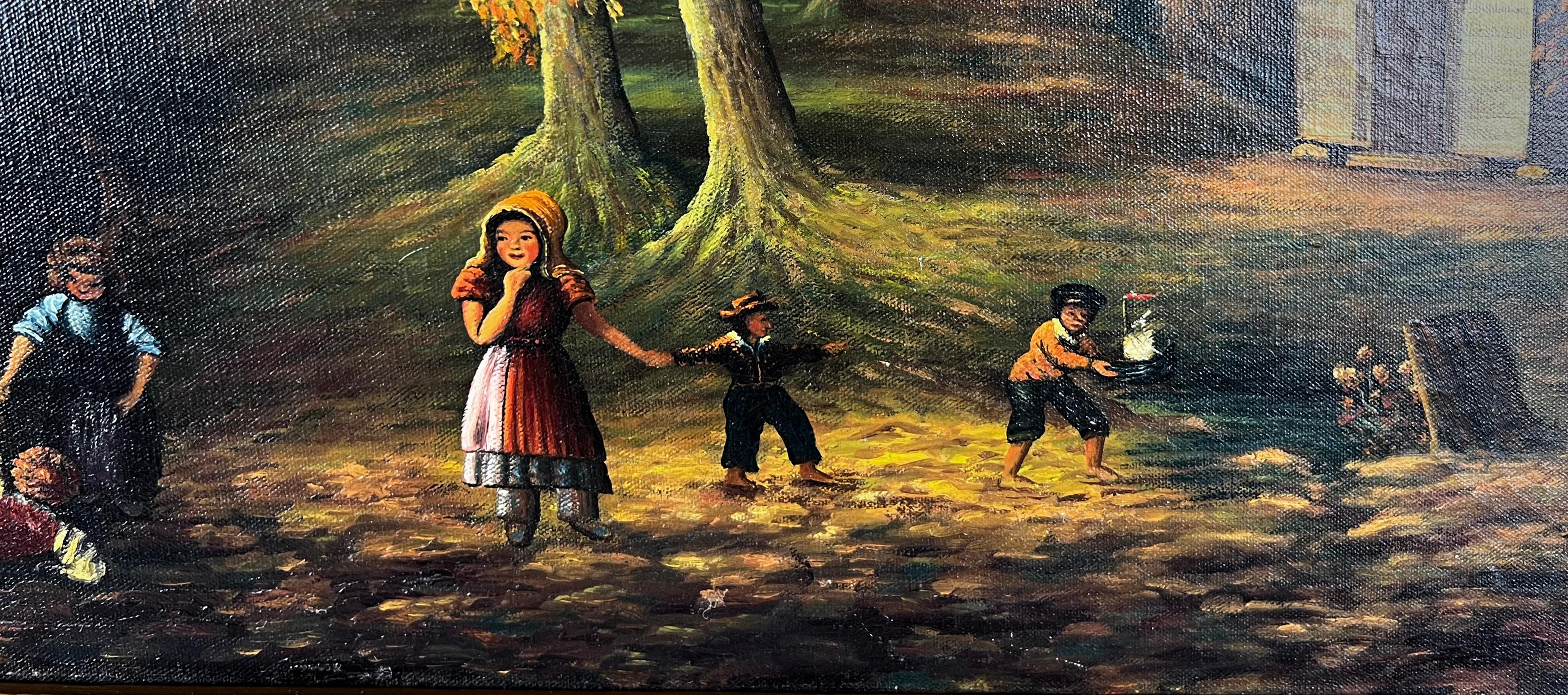 Evening Time New York Hudson River School Scene Oil on Canvas Ornate Frame For Sale 1