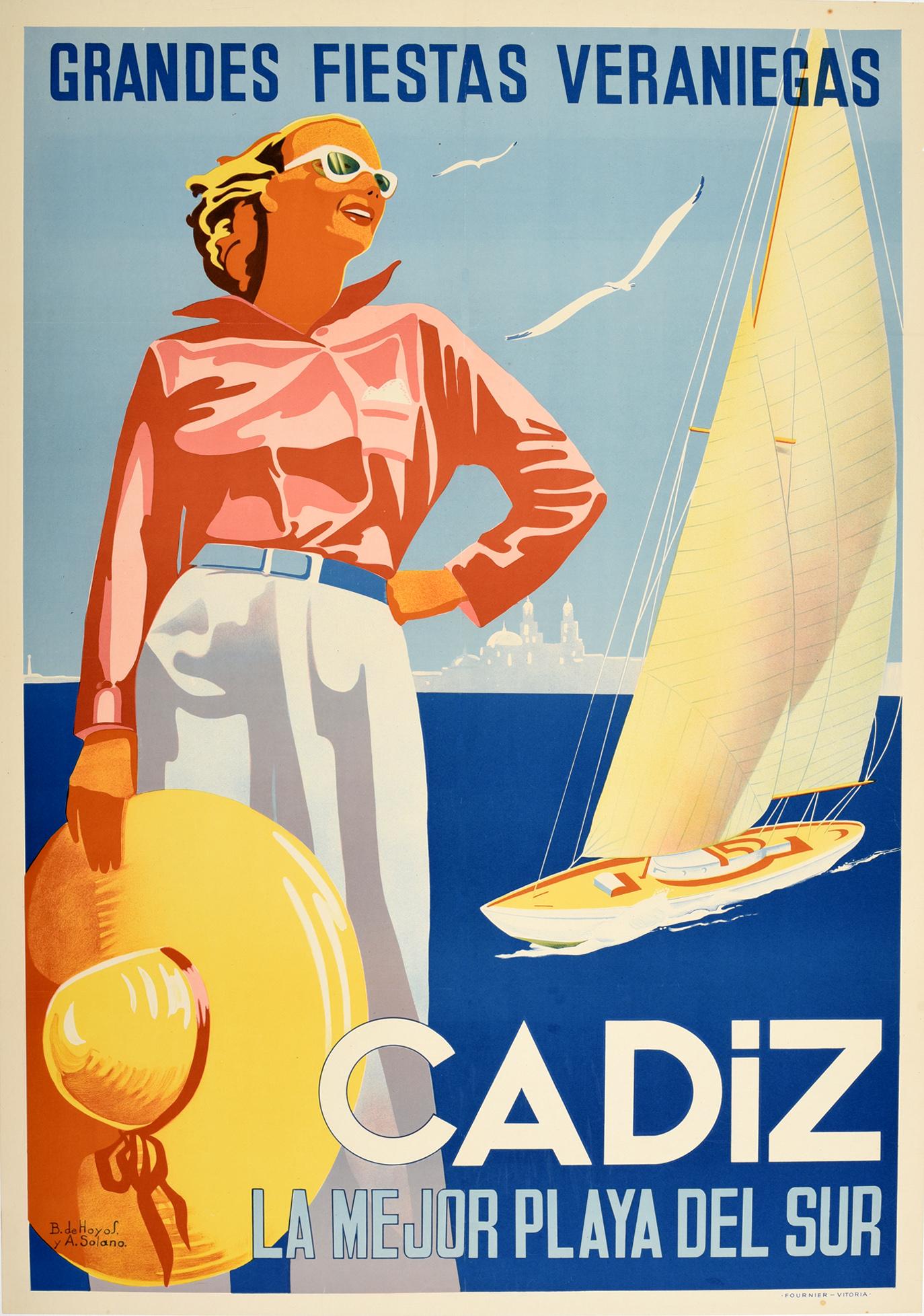 B de Hoyos A Solano Print - Original Vintage Travel Poster Cadiz Beach Sailing Yacht Summer Holiday Vacation