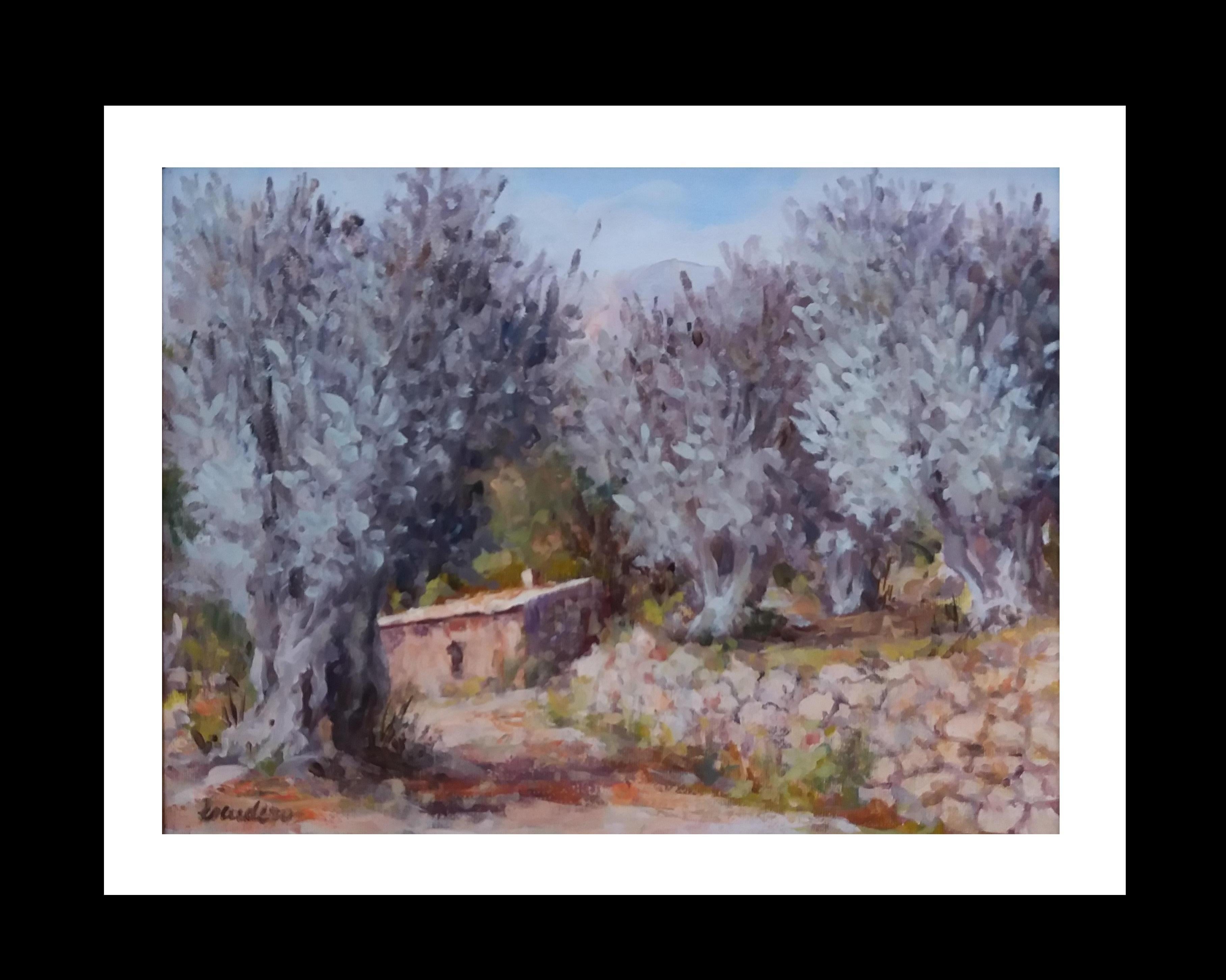B. ESCUDERO Landscape Painting - B. Escudero  Olivos en Mallorca  original impressionist acrylic painting