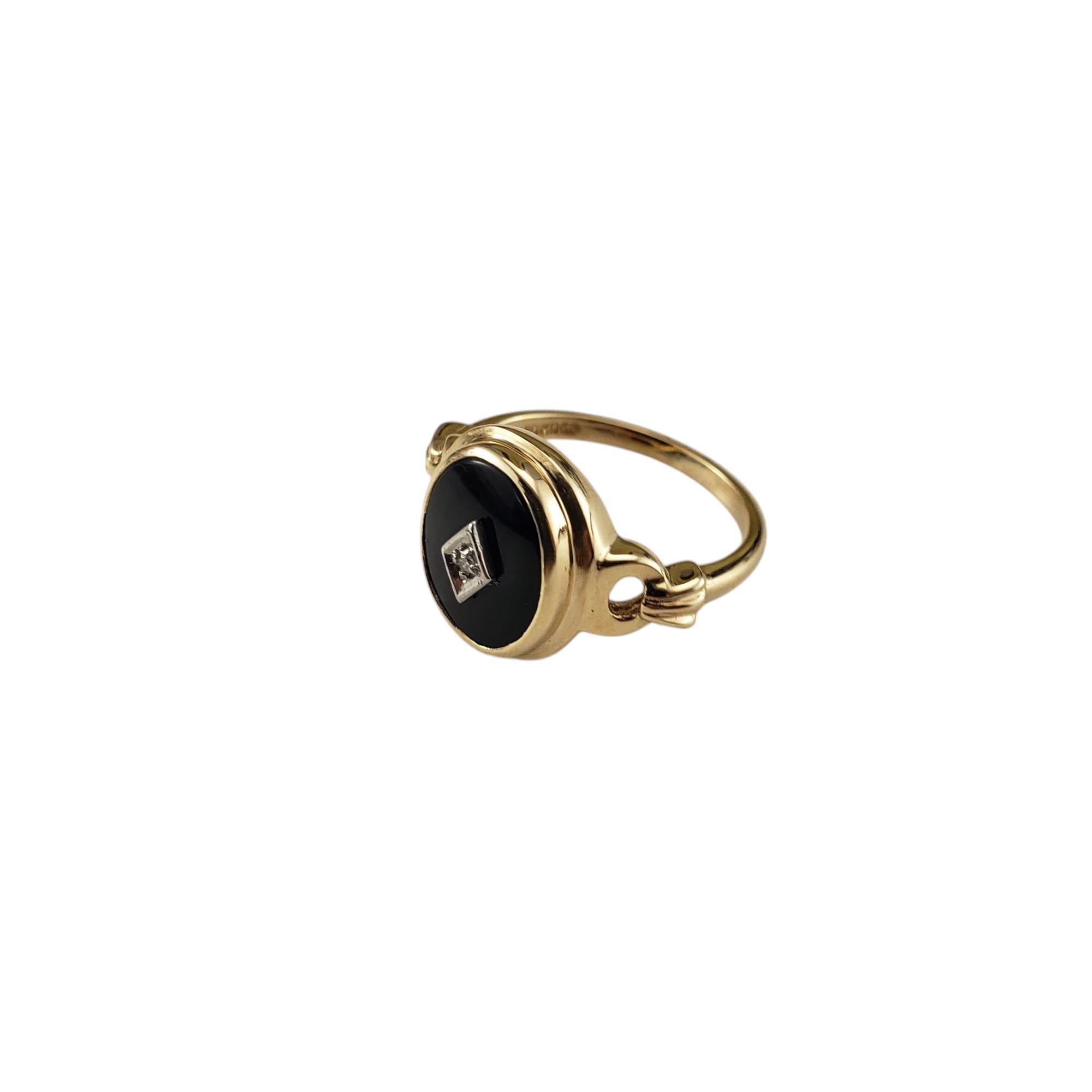 Oval Cut B & F 10 Karat Yellow Gold Onyx and Diamond Ring Size 5.75 #19751 For Sale
