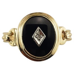 B & F 10 Karat Yellow Gold Onyx and Diamond Ring Size 5.75 #19751