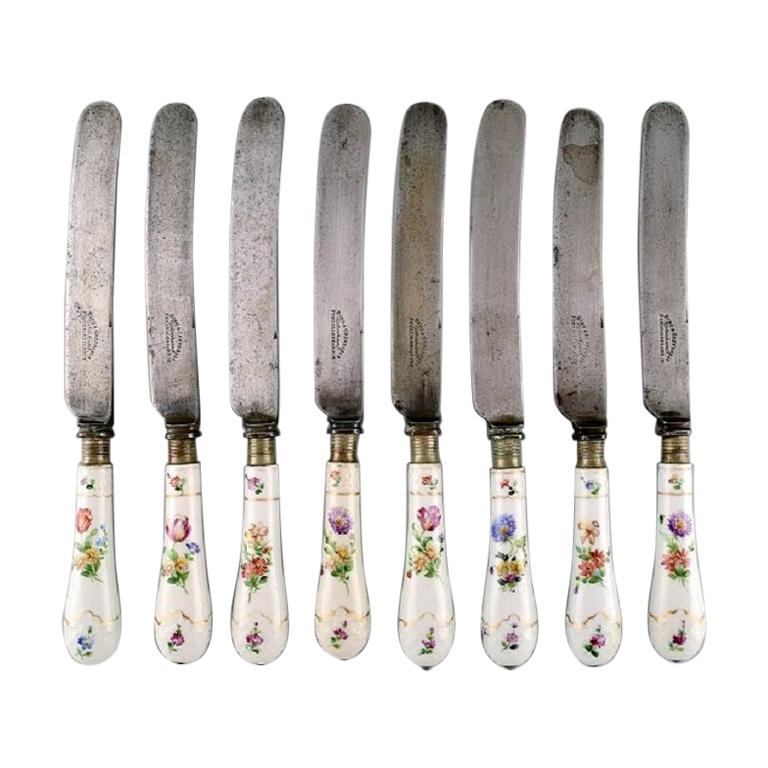 B & G, Bing & Grøndahl Saxon Flower, Set of 8 Antique Large Dinner Knives For Sale