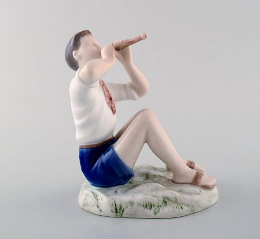 Scandinavian Modern B & G / Bing & Grondahl, Boy Playing on Flute, Number 2344 For Sale