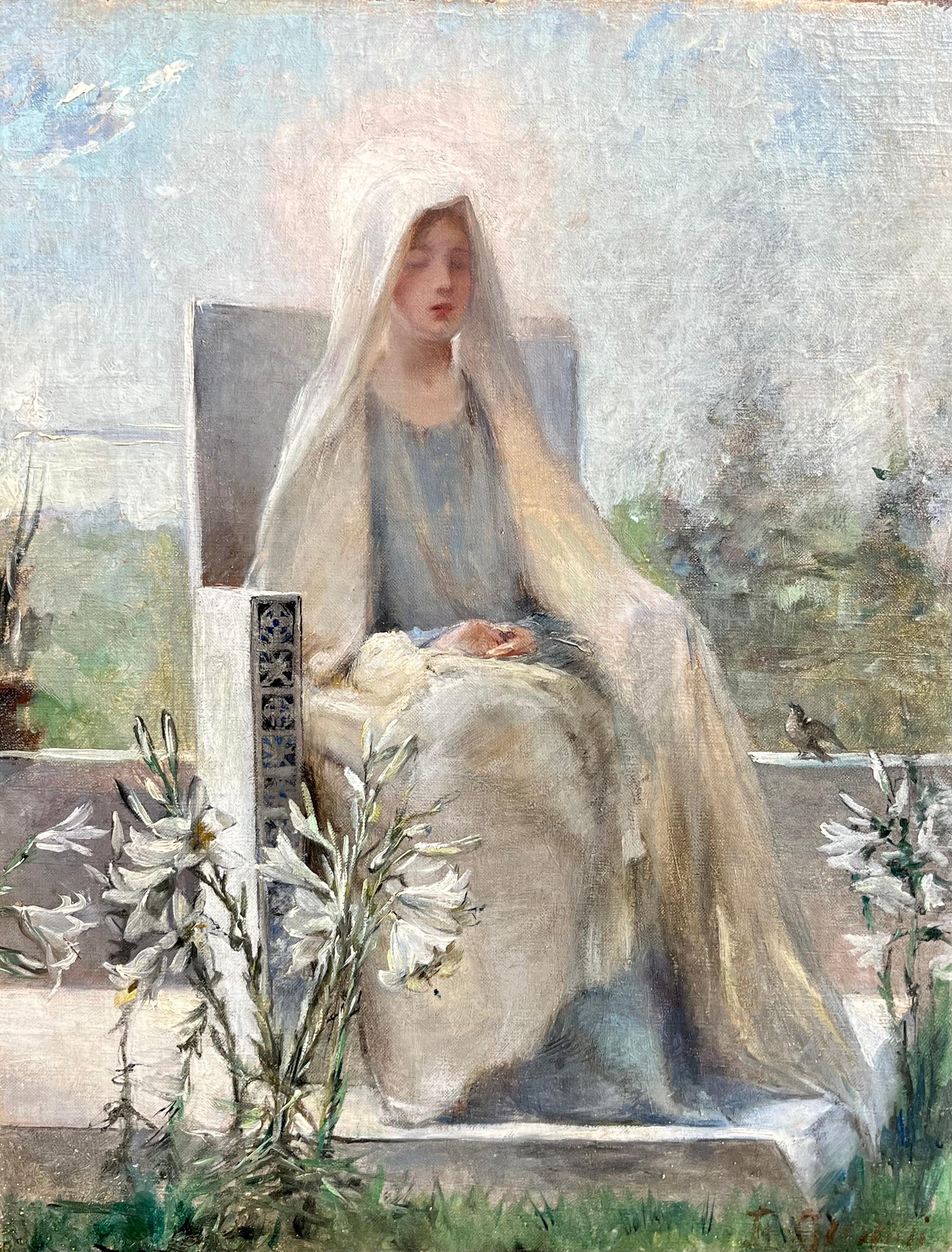 Portrait Painting di B. Gianni - Madonna impressionista idilliaca