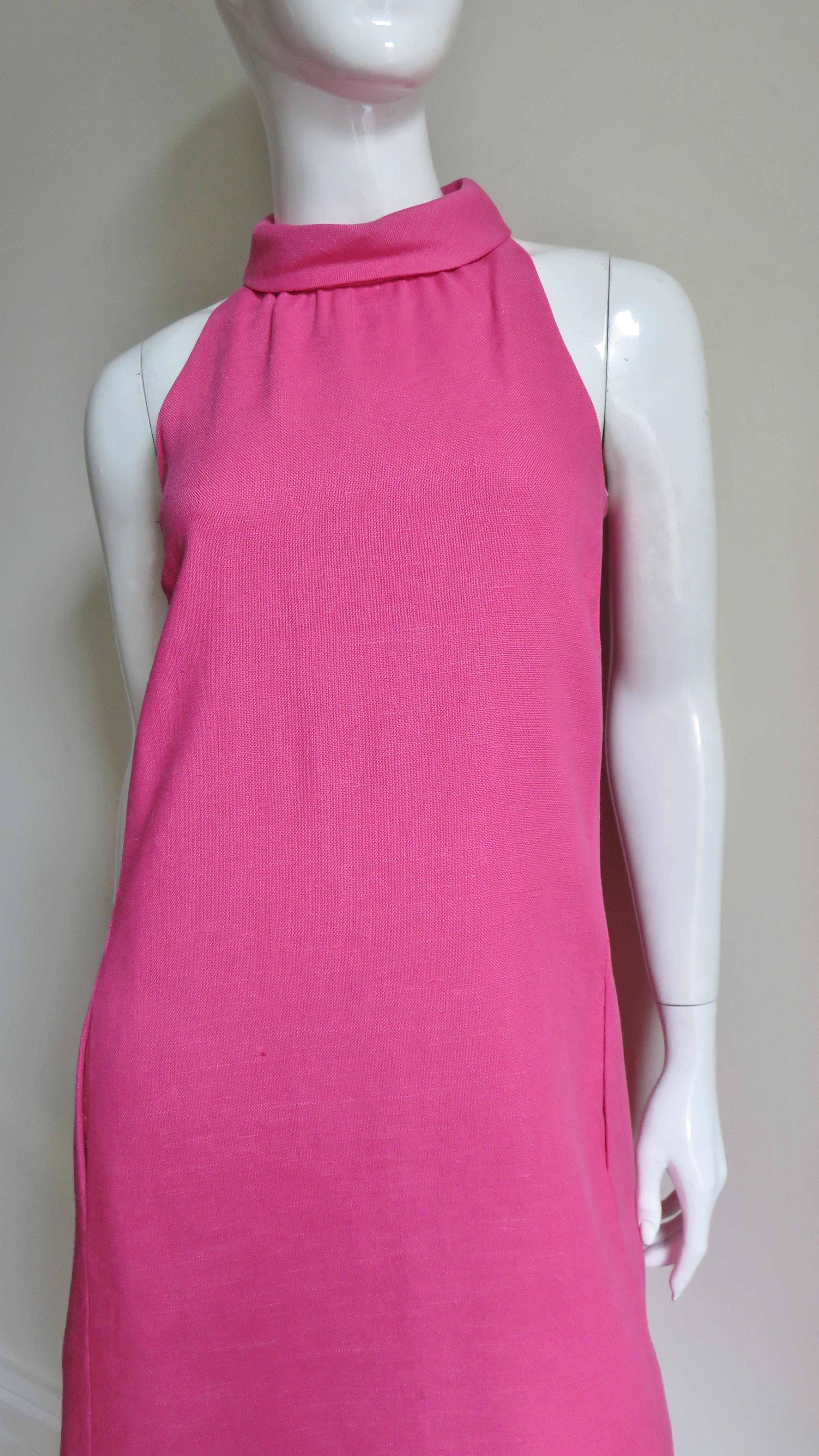 Pink B H Wragge 1967 Linen Dress with Cutout Back For Sale