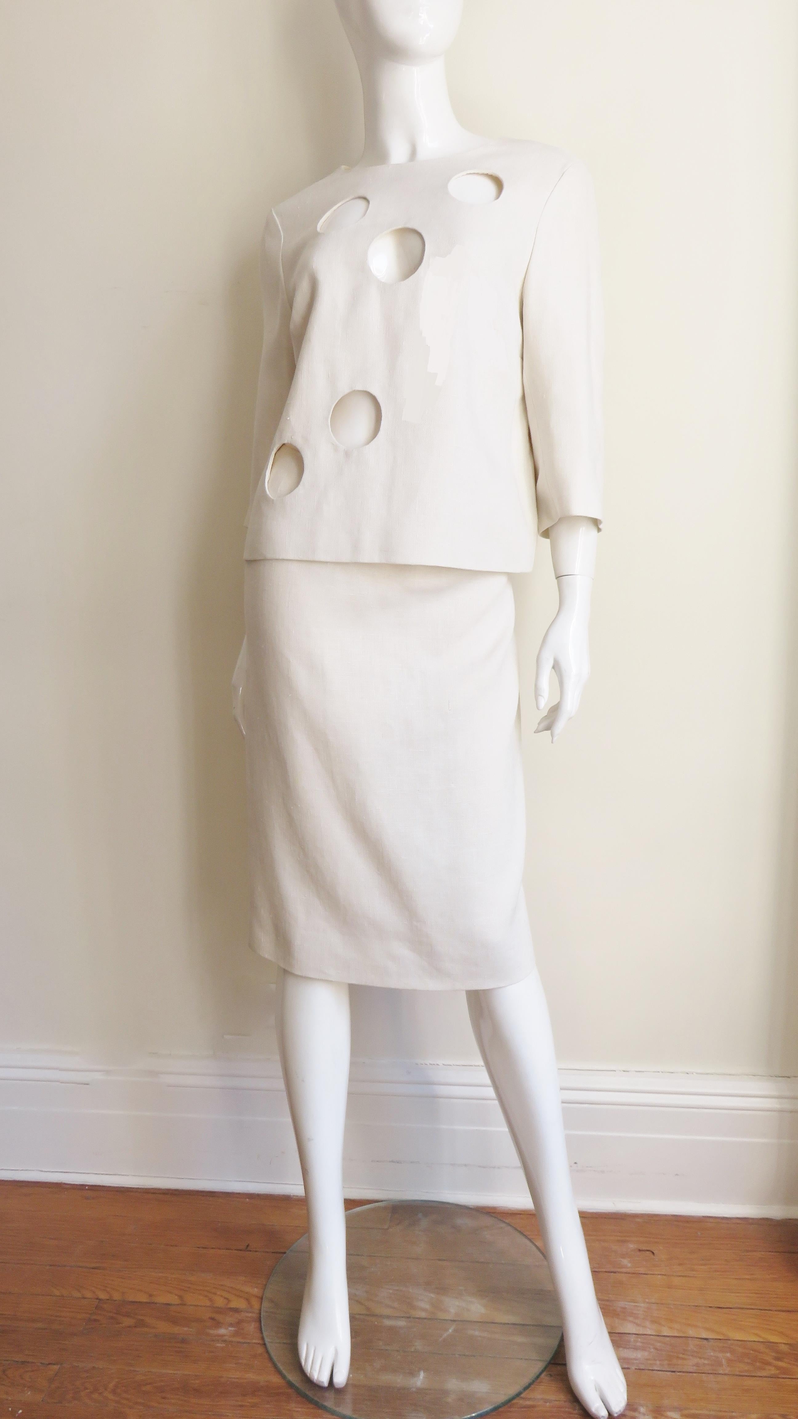 B H Wragge Linen Skirt and Top with Circle Cut outs 1964 For Sale 5