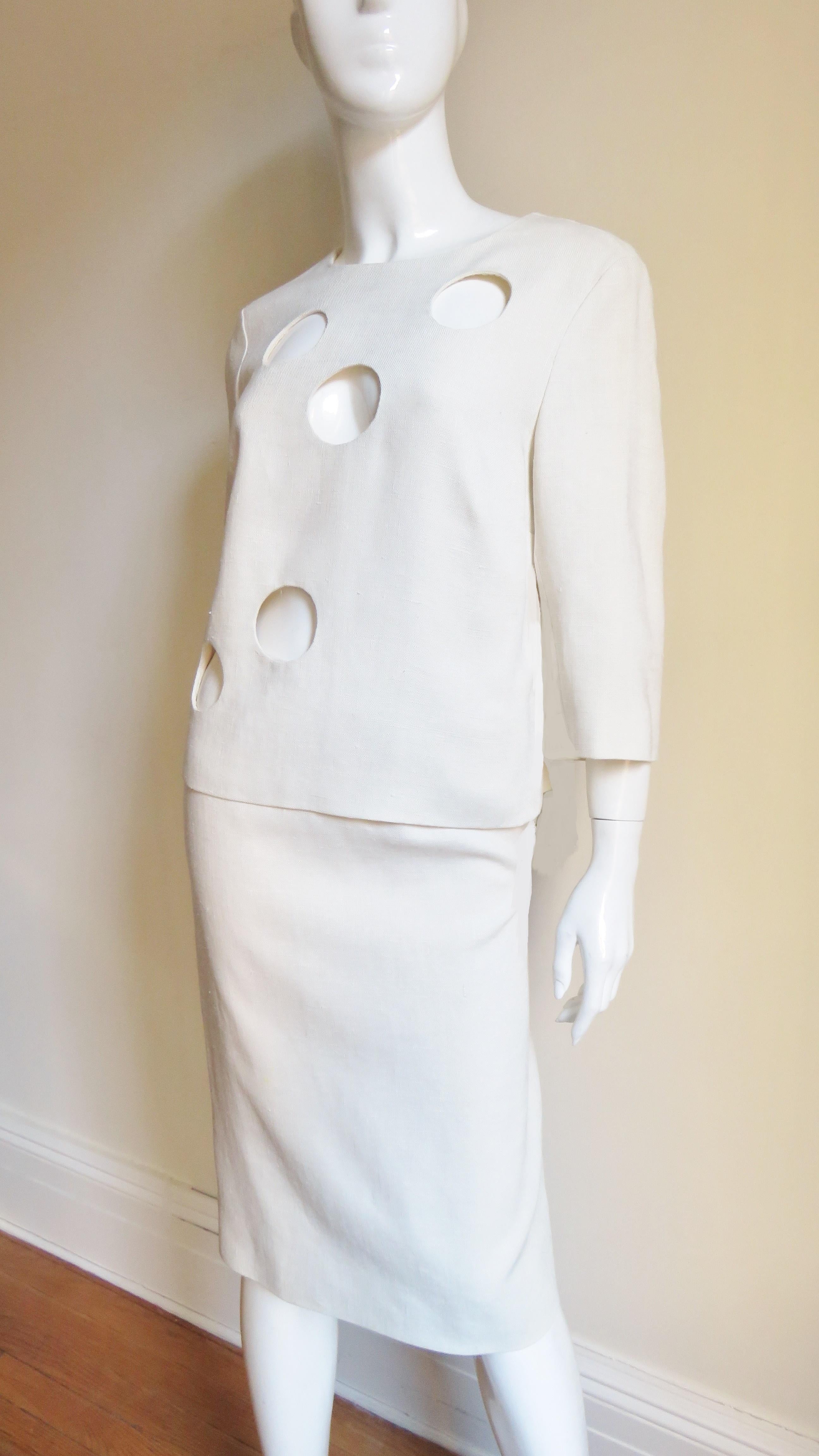 B H Wragge Linen Skirt and Top with Circle Cut outs 1964 In Good Condition For Sale In Water Mill, NY